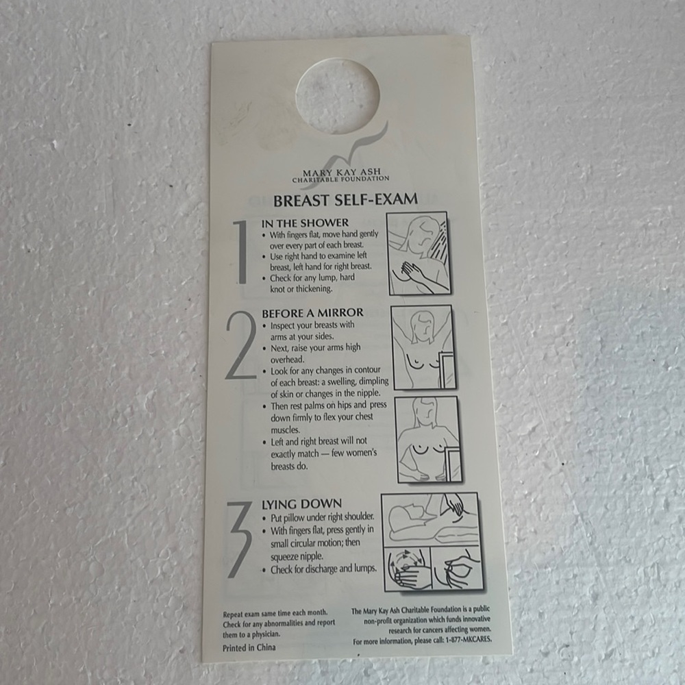 Mary Kay breast self exam shower card instructions English Spanish bilingual